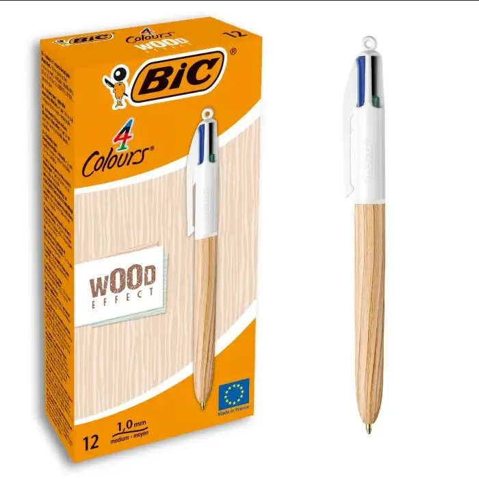 Boligrafo Bic 4 colores wood natural E/12uds.